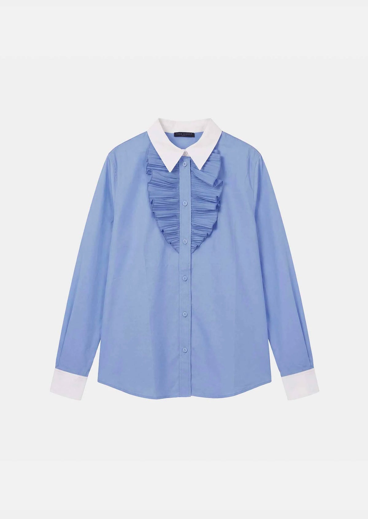 TAJ-CLOVIS BLUE RUFFLE COTTON BLOUSE