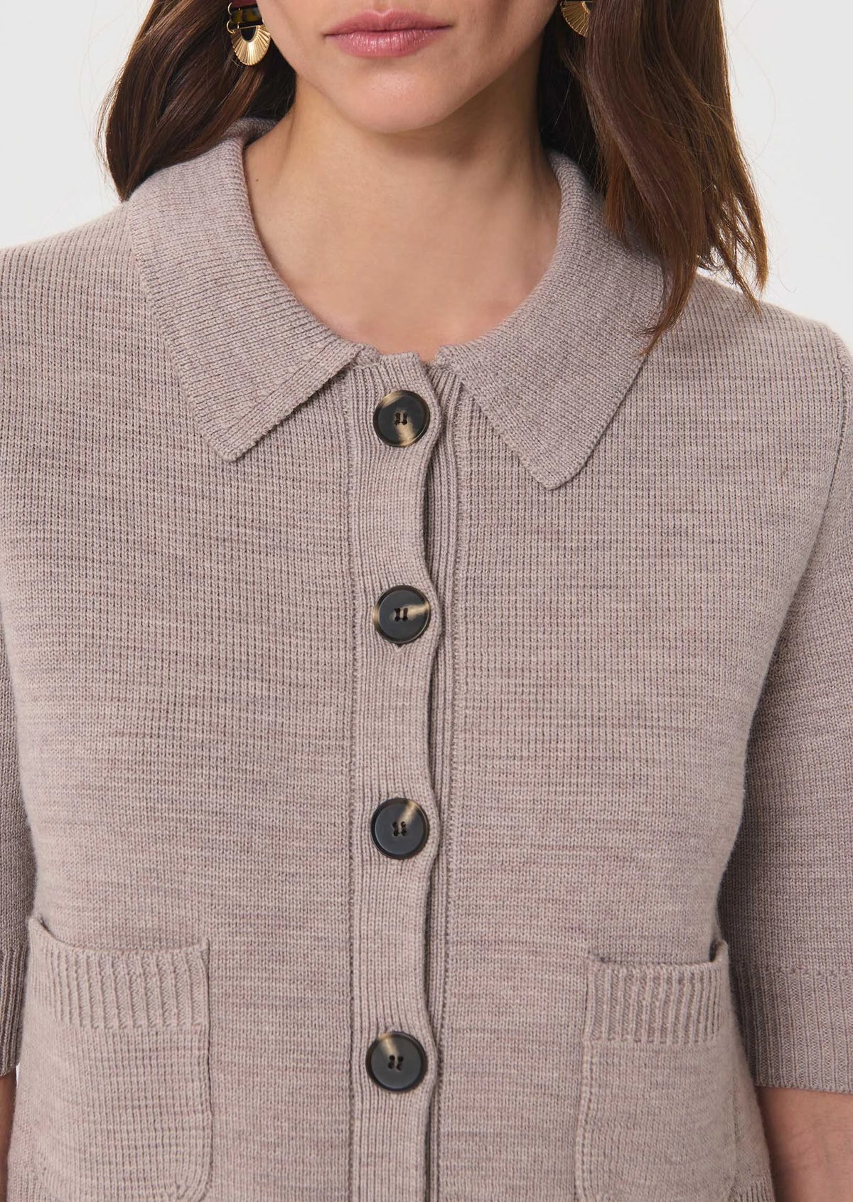 TAJ-GENNY TAUPE BUTTON CARDIGAN