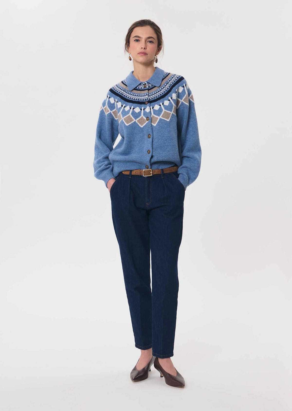 TAJ-GIULIETTA BLUE FAIR ISLE KNIT CARDIGAN