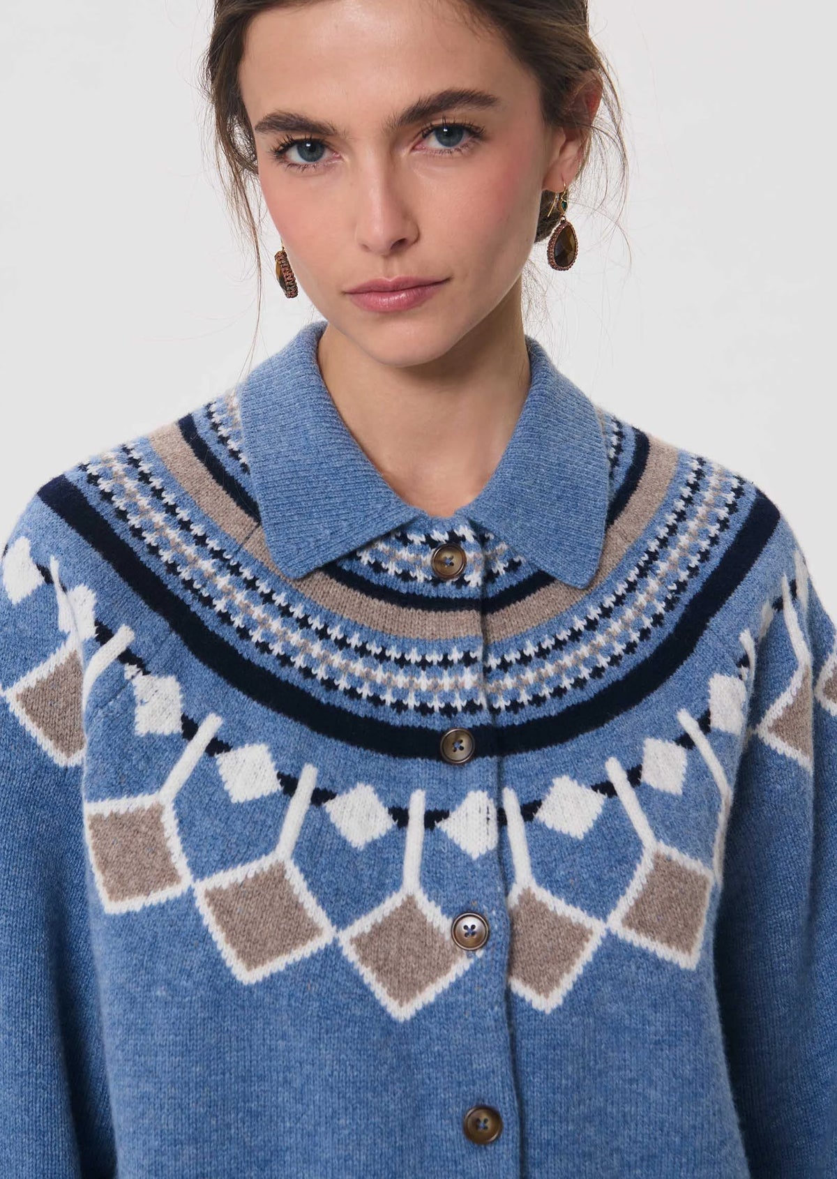 TAJ-GIULIETTA BLUE FAIR ISLE KNIT CARDIGAN