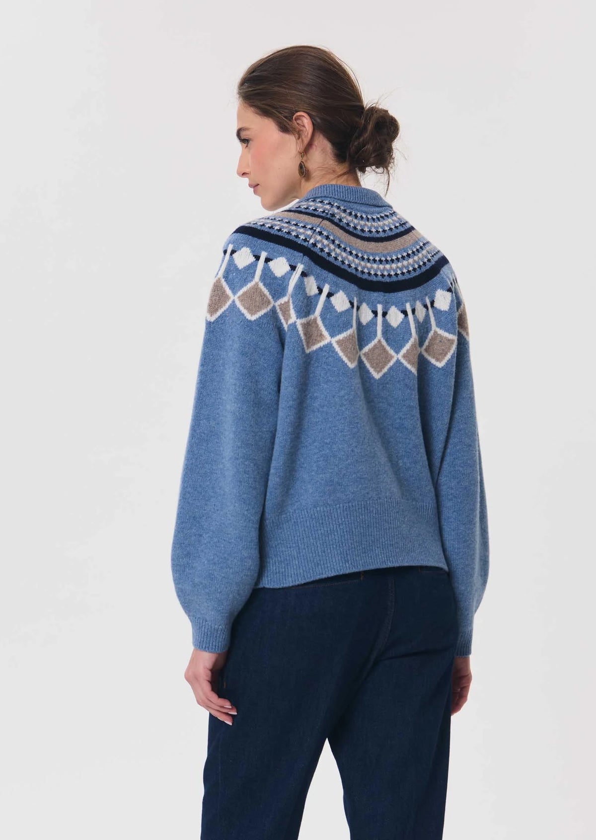 TAJ-GIULIETTA BLUE FAIR ISLE KNIT CARDIGAN