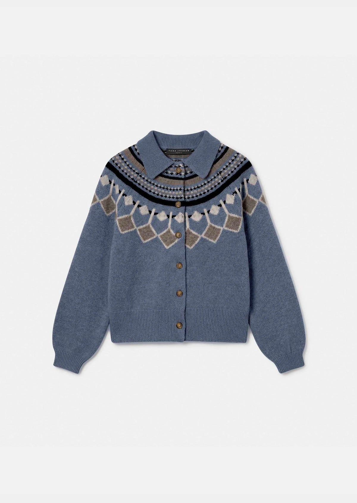 TAJ-GIULIETTA BLUE FAIR ISLE KNIT CARDIGAN