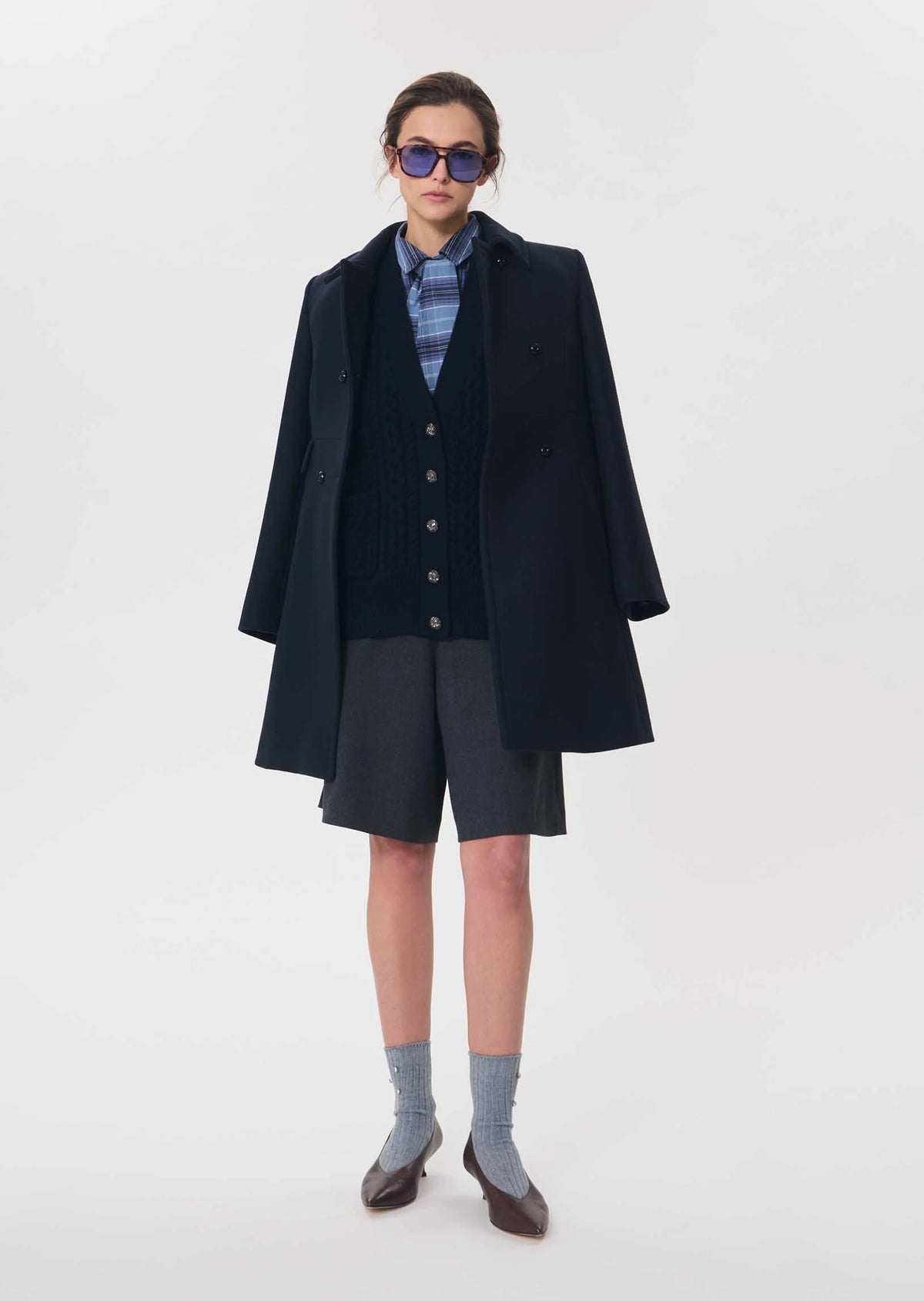 TAJ-GILOU NAVY KNIT RHINESTONE CARDIGAN