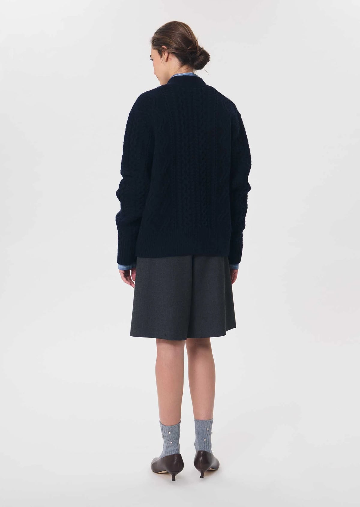 TAJ-GILOU NAVY KNIT RHINESTONE CARDIGAN
