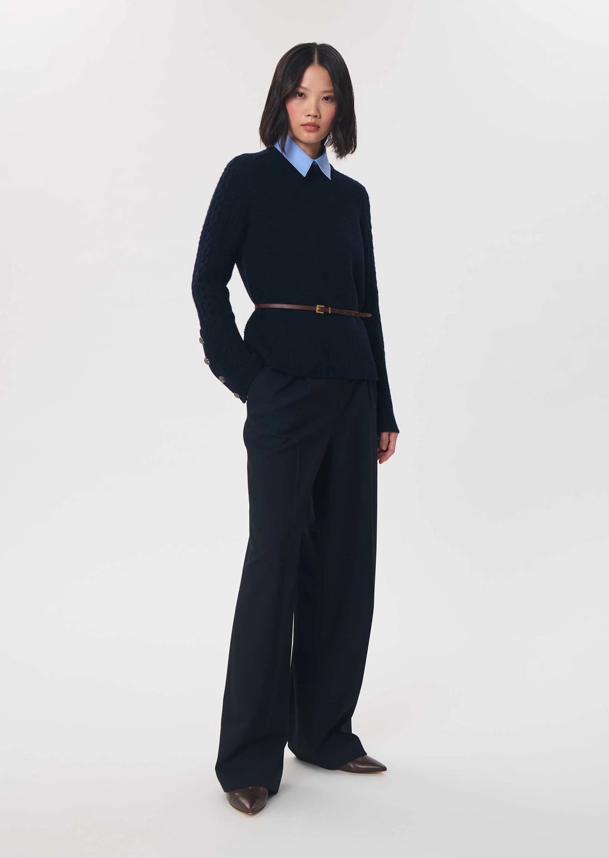 TAJ-PILOU NAVY HIGH NECK KNIT TOP