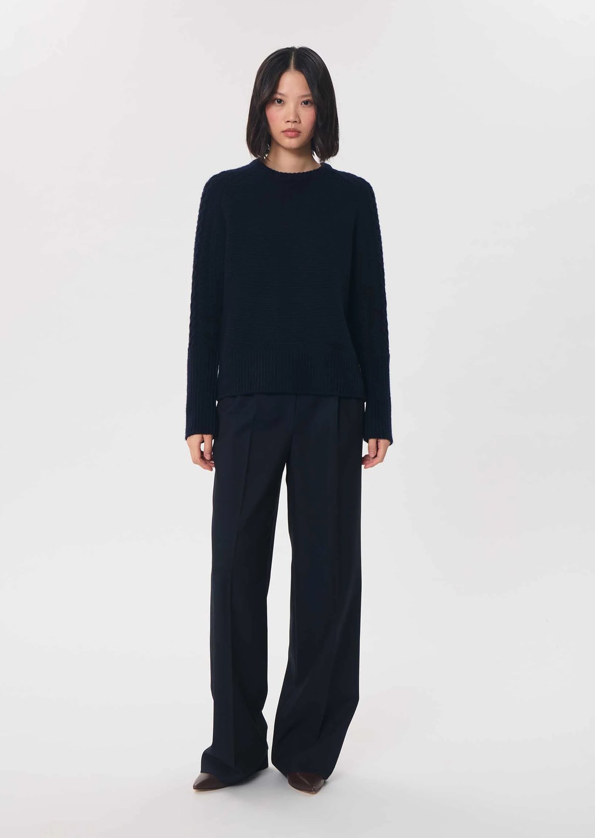 TAJ-PILOU NAVY HIGH NECK KNIT TOP