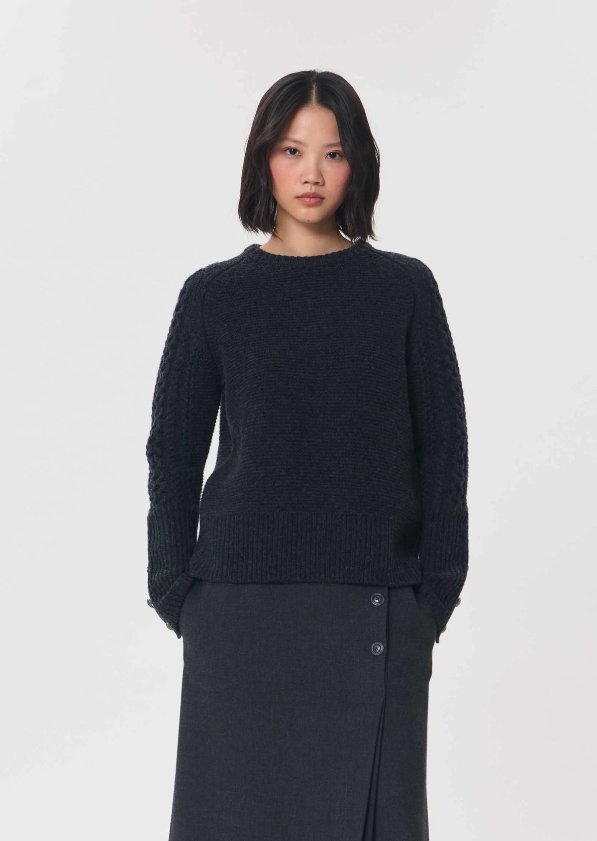 TAJ-PILOU GREY HIGH NECK KNIT TOP