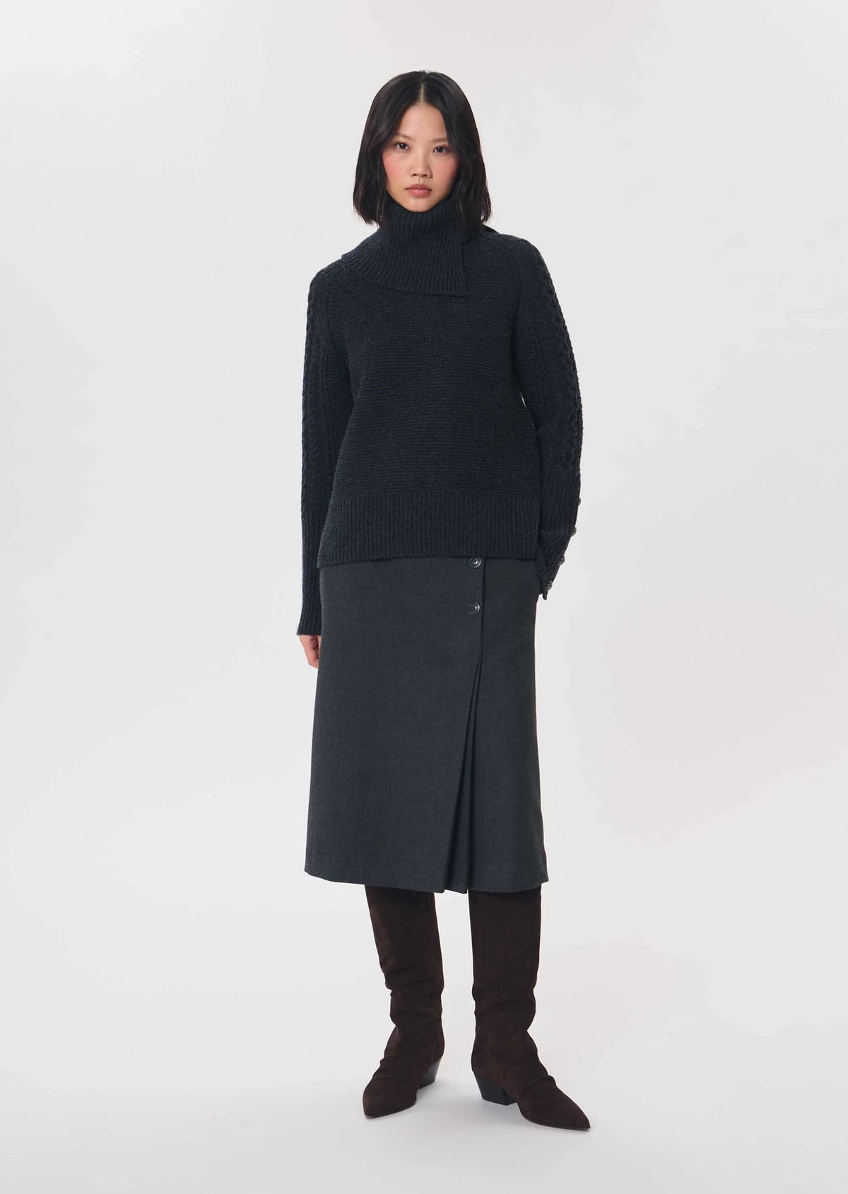 TAJ-PILOU GREY HIGH NECK KNIT TOP