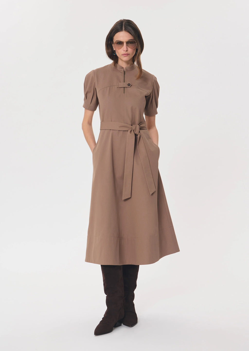 TAJ-RICK TAUPE SHORT SLEEVE DRESS