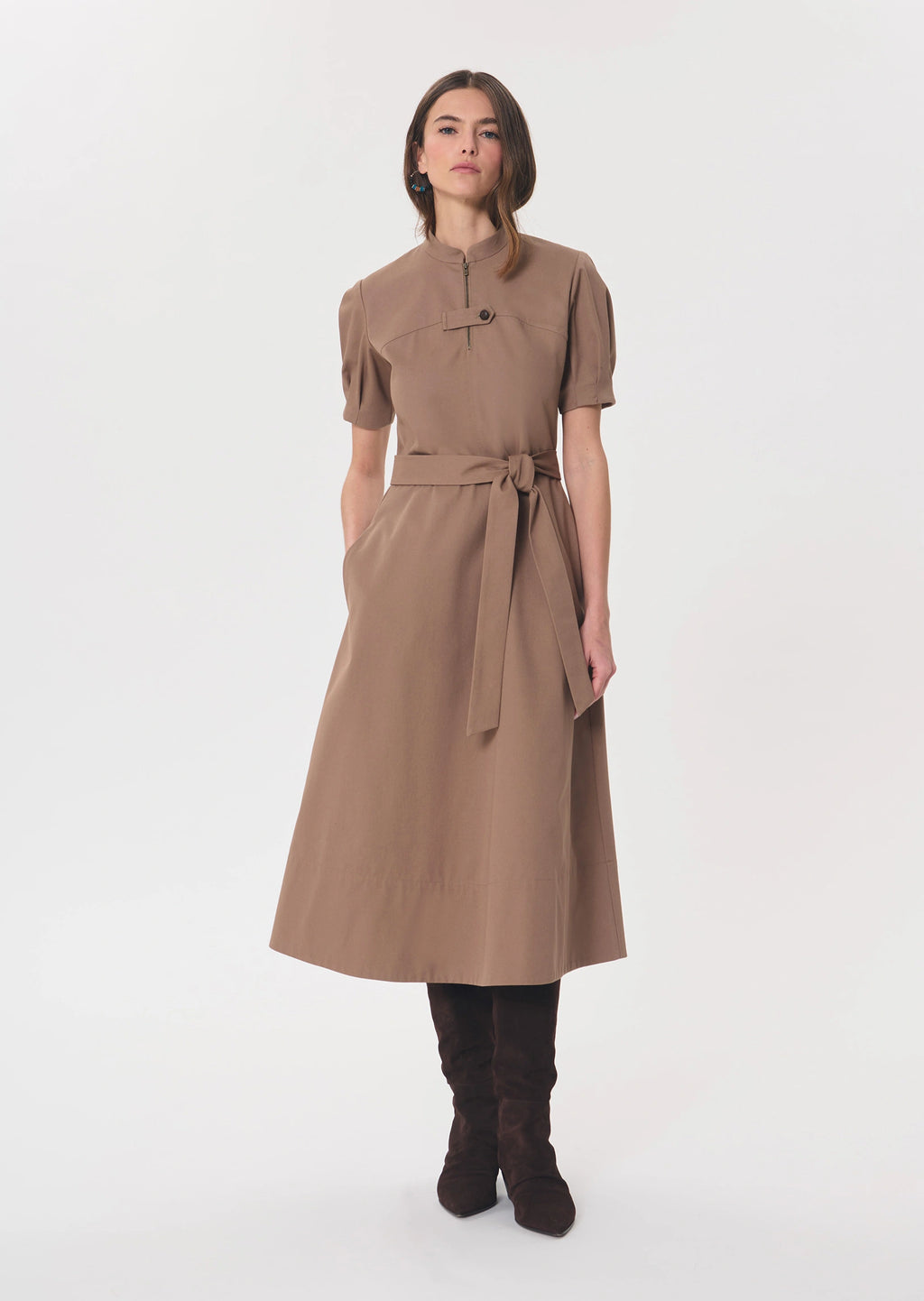 TAJ-RICK TAUPE SHORT SLEEVE DRESS