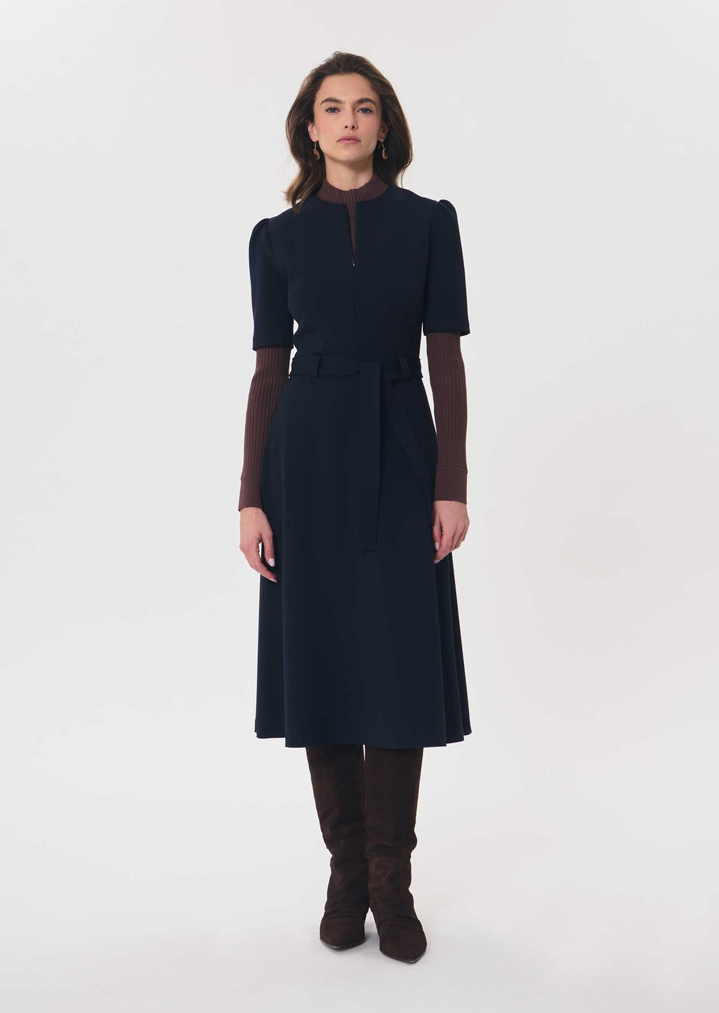 TAJ-RUBIO NAVY BELTED DRESS