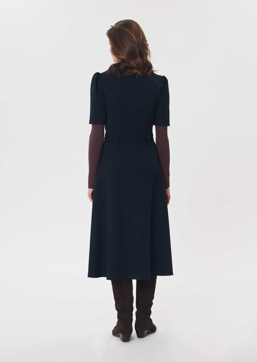 TAJ-RUBIO NAVY BELTED DRESS