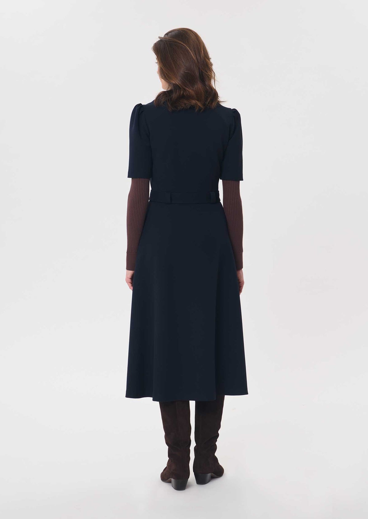 TAJ-RUBIO NAVY BELTED DRESS