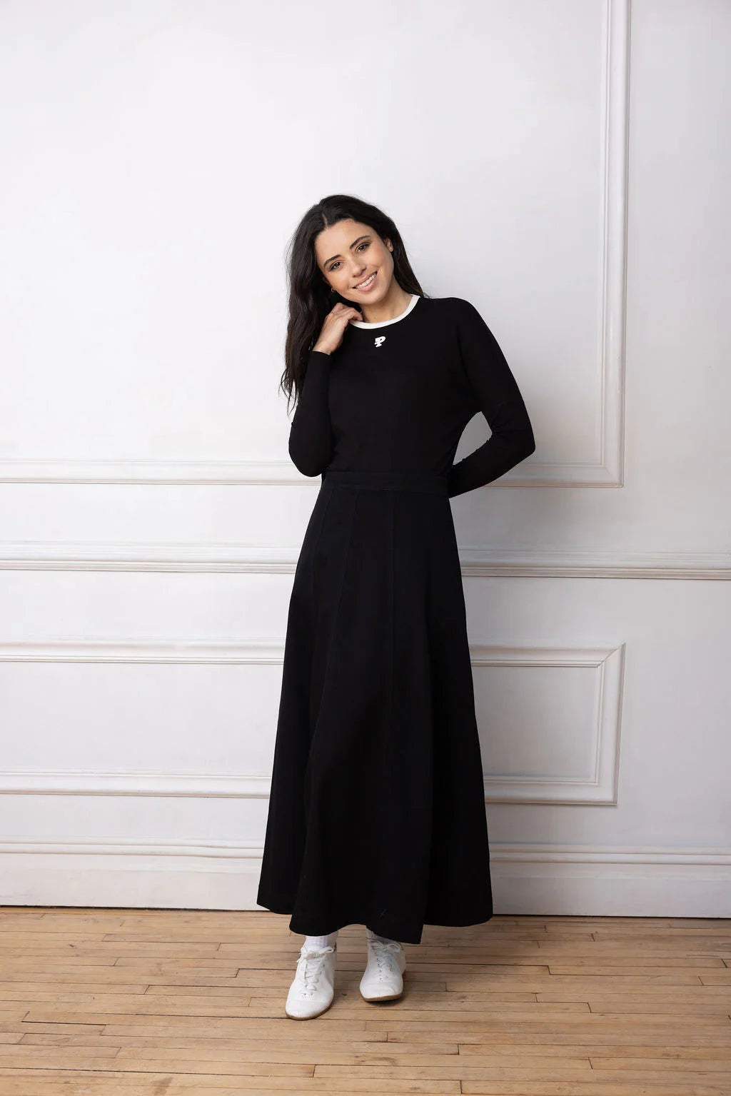 PAR-SK537 BLACK DENIM PANEL SKIRT