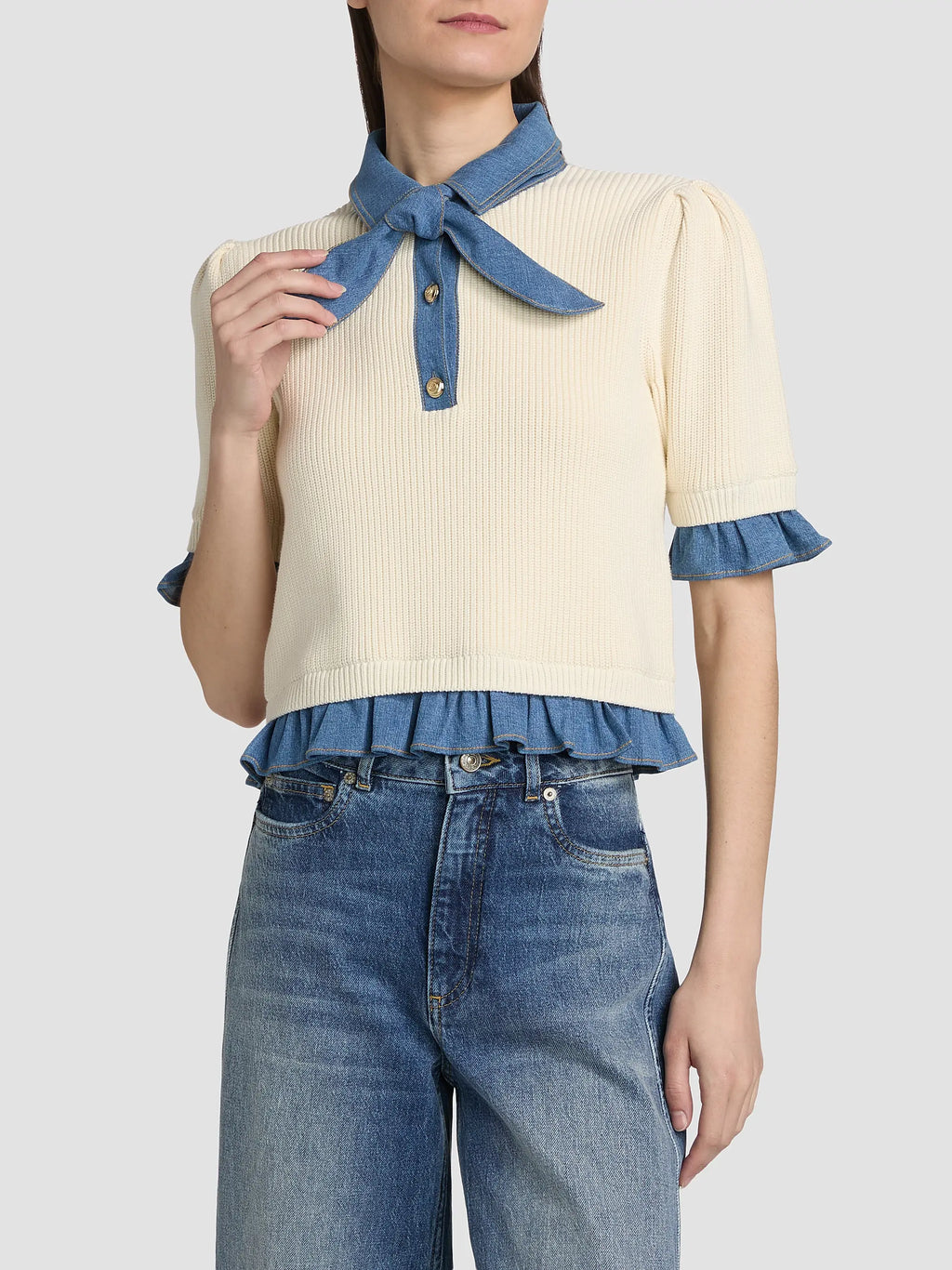 CQS-ZK12549152Z IVORY&DENIM POCKET CARDIGAN