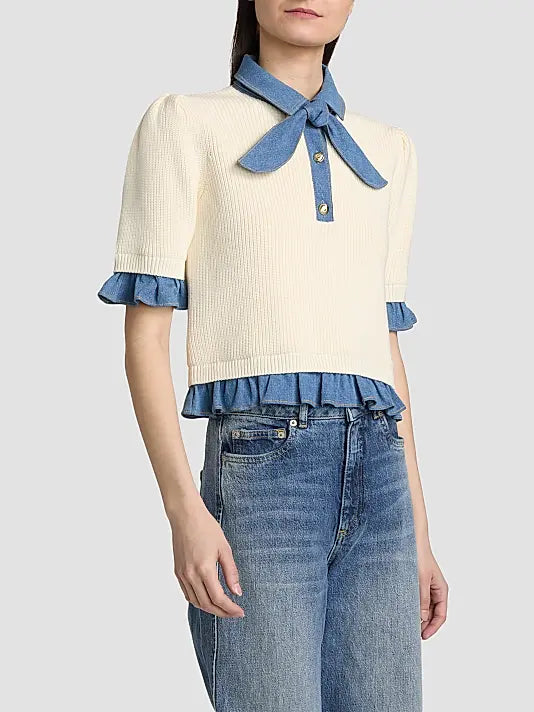 CQS-ZK12549152Z IVORY&DENIM POCKET CARDIGAN