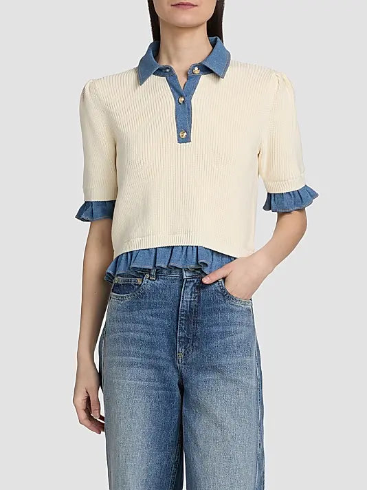 CQS-ZK12549152Z IVORY&DENIM POCKET CARDIGAN