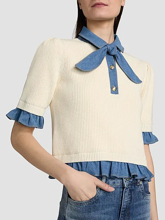 CQS-ZK12549152Z IVORY&DENIM POCKET CARDIGAN