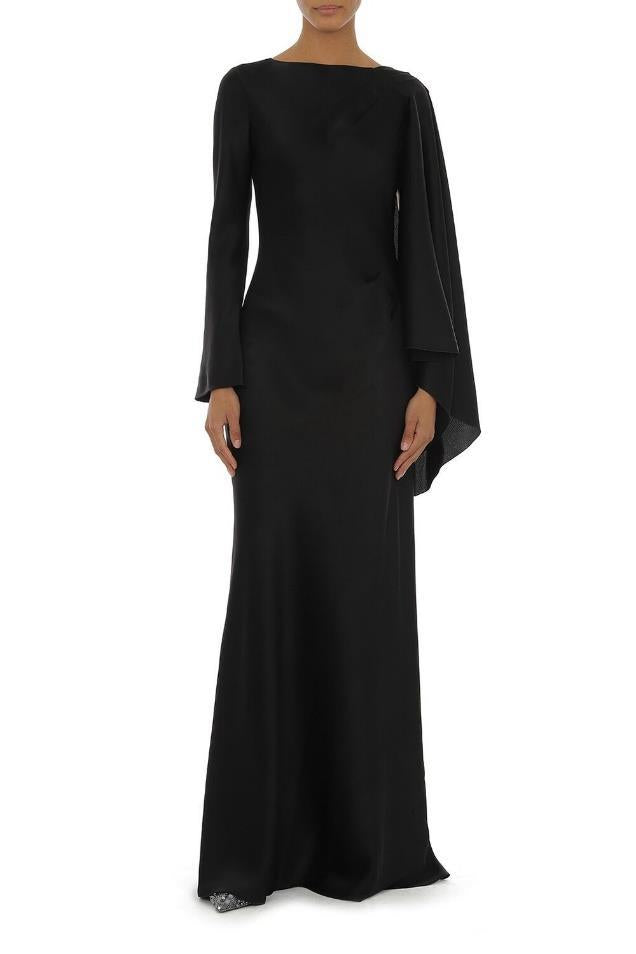 Alberta Ferretti ABF-A04136 Black Maxi Satin Dress.
