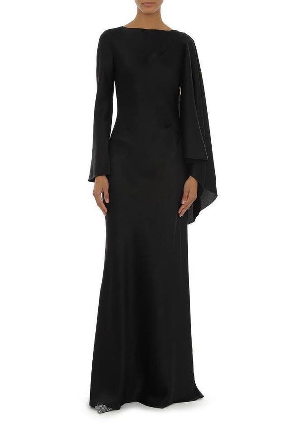 Alberta Ferretti ABF-A04136 Black Maxi Satin Dress.
