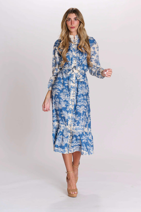 MIZ-072063 PRINT BLUE BELT DRESS