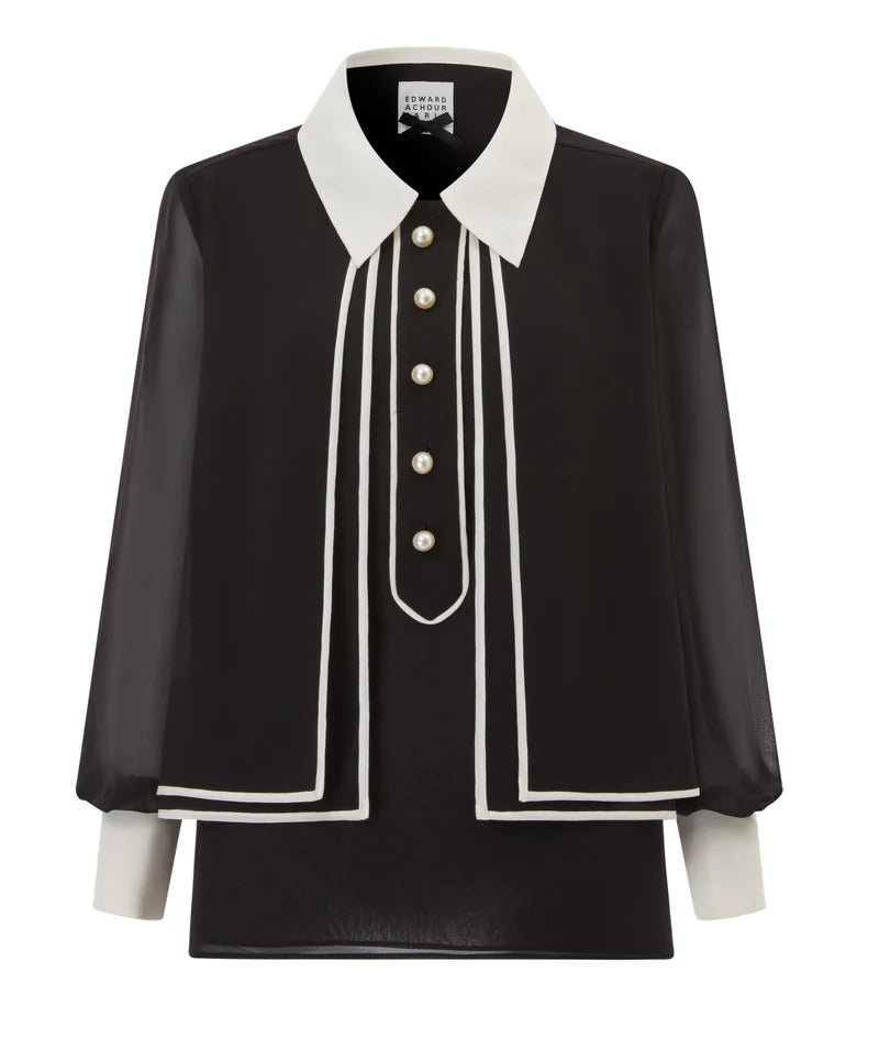 EDP-080710 BLACK&WHITE LAYERED BLOUSE