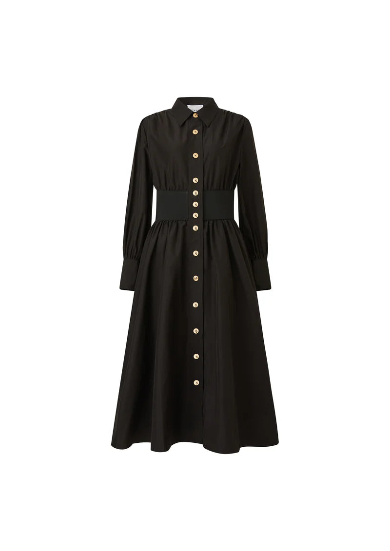 EDP-090407 BLACK TAFFETA SHIRT DRESS