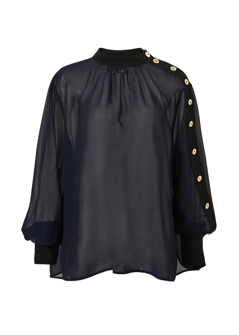 EDP-090603 NAVY&BLACK BUTTON BLOUSE