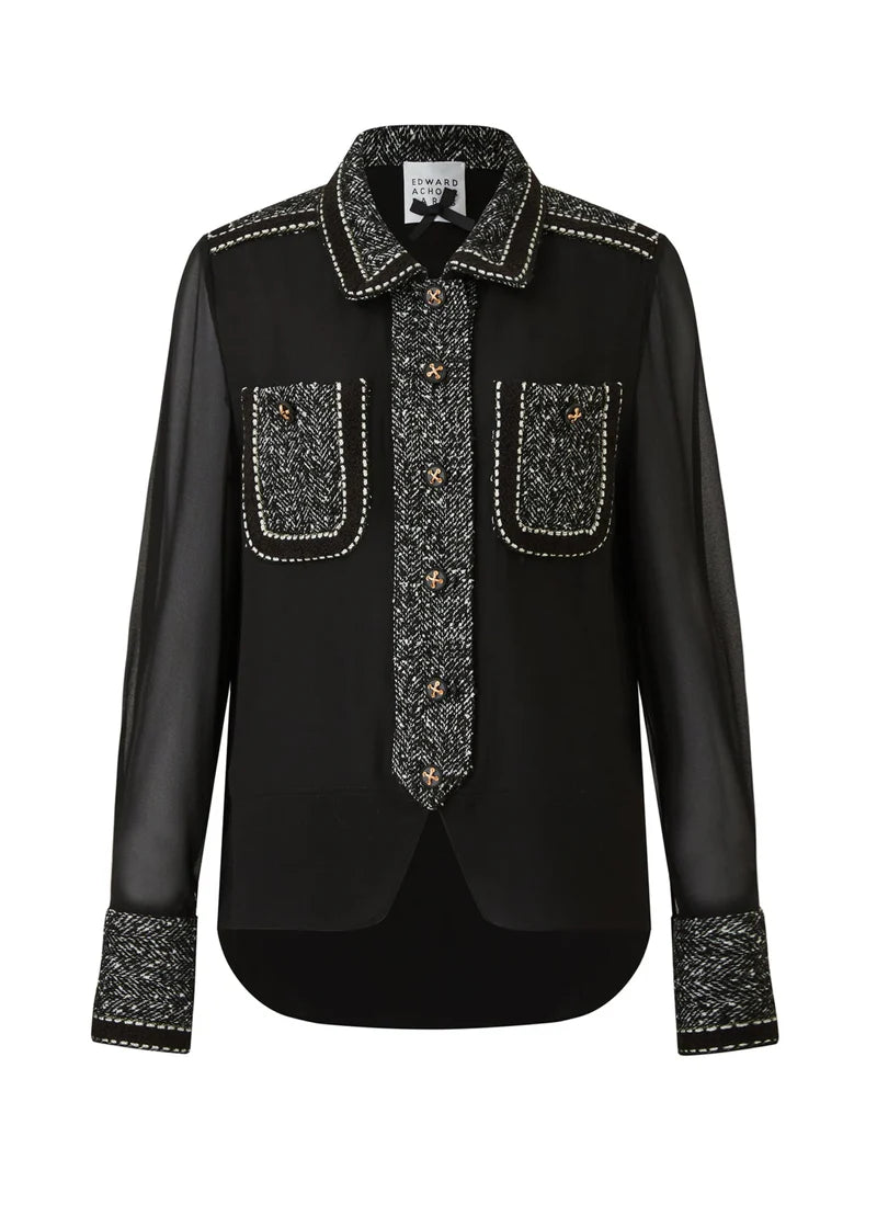 EDP-090607 BLACK DETAIL BLOUSE