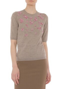 ABF-A0914 IVORY EMBELLISHED MERINO WOOL TOP