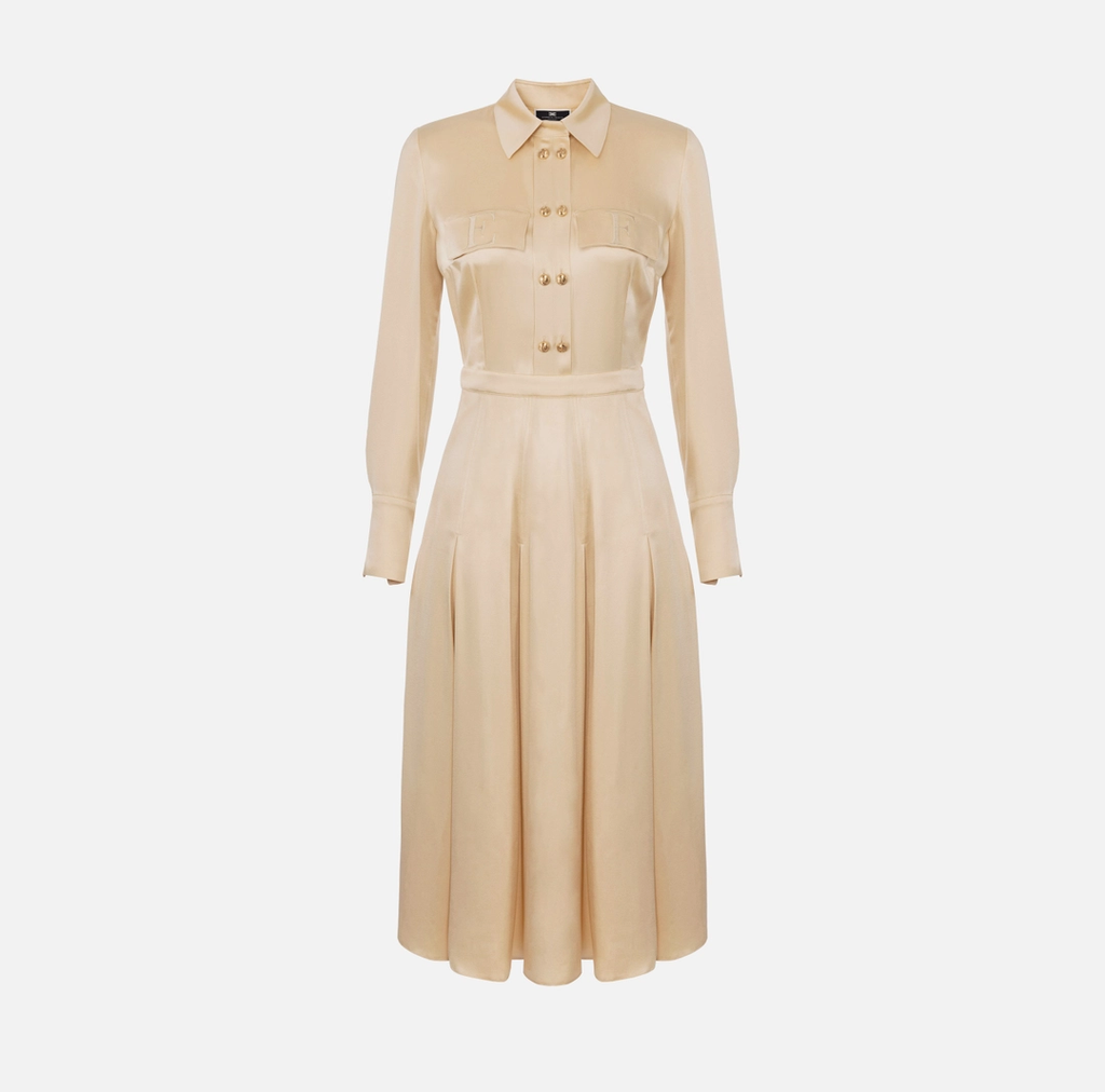 ELS-AB68846 CREAM BUTTON DRESS