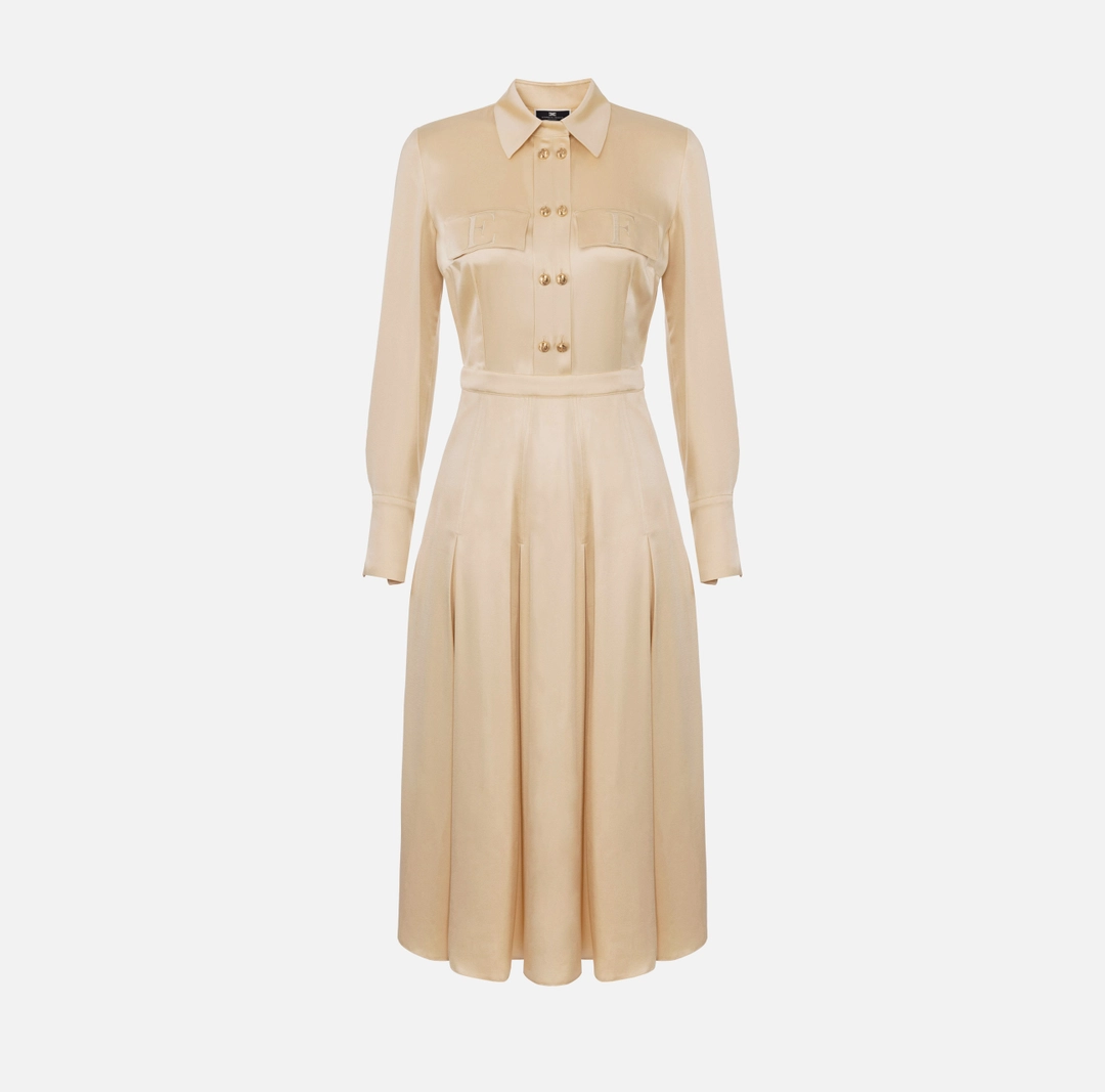 ELS-AB68846 CREAM BUTTON DRESS