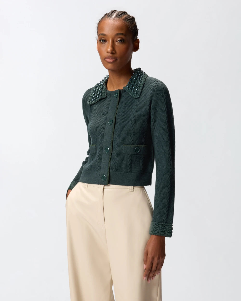 PKO-105485 MOLIE GREEN EMBELLIHED COLLAR TOP