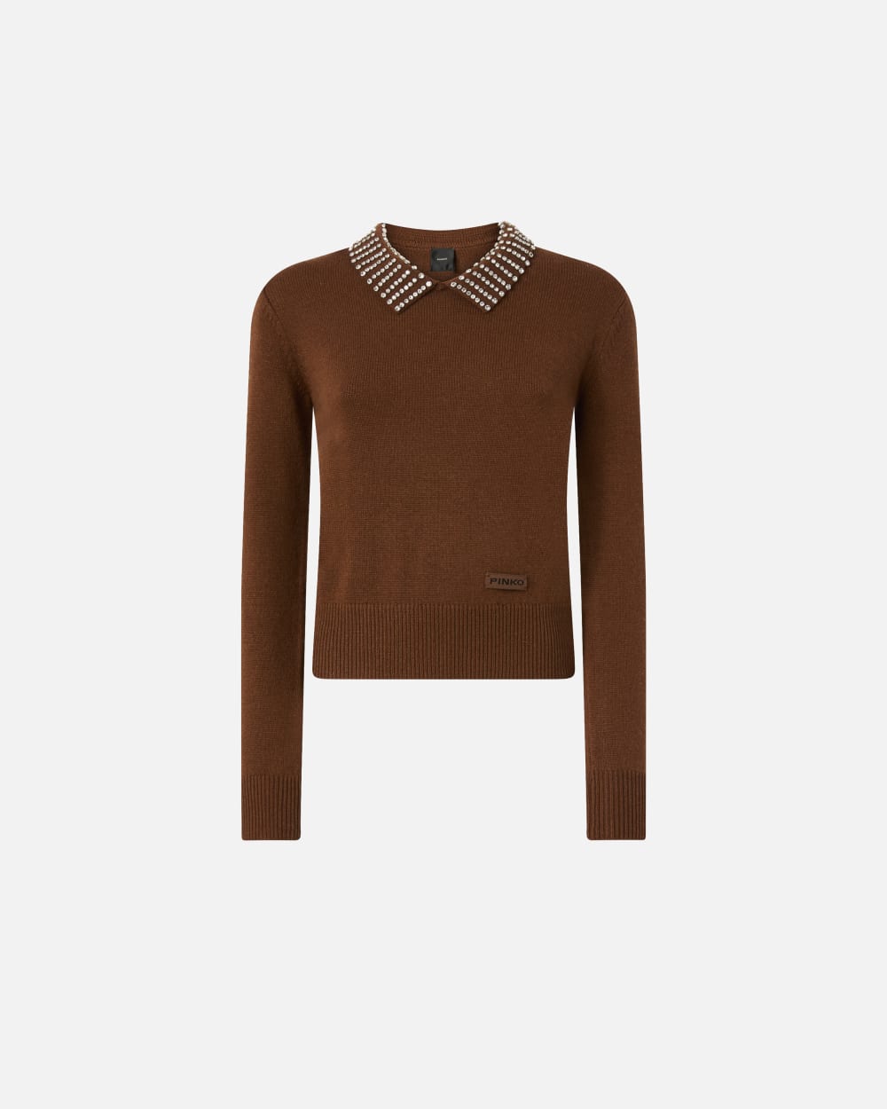PKO-105530 VENTOTENE BROWN BEADED COLLAR TOP