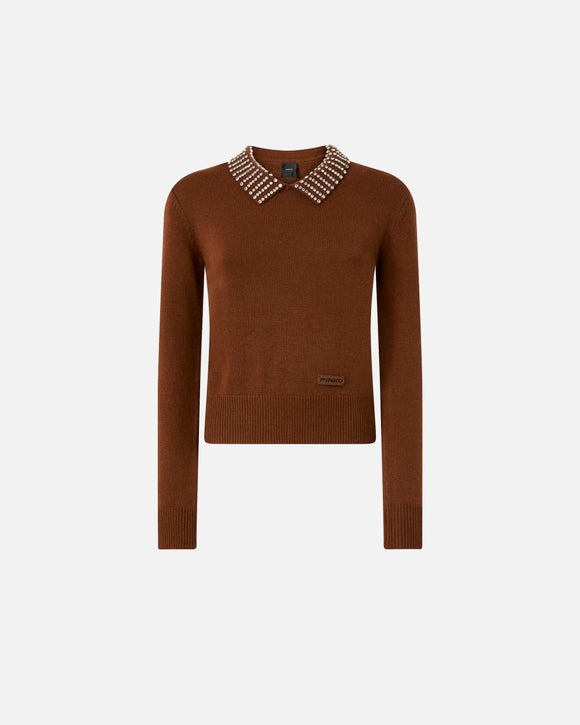 PKO-105530 VENTOTENE BROWN BEADED COLLAR TOP