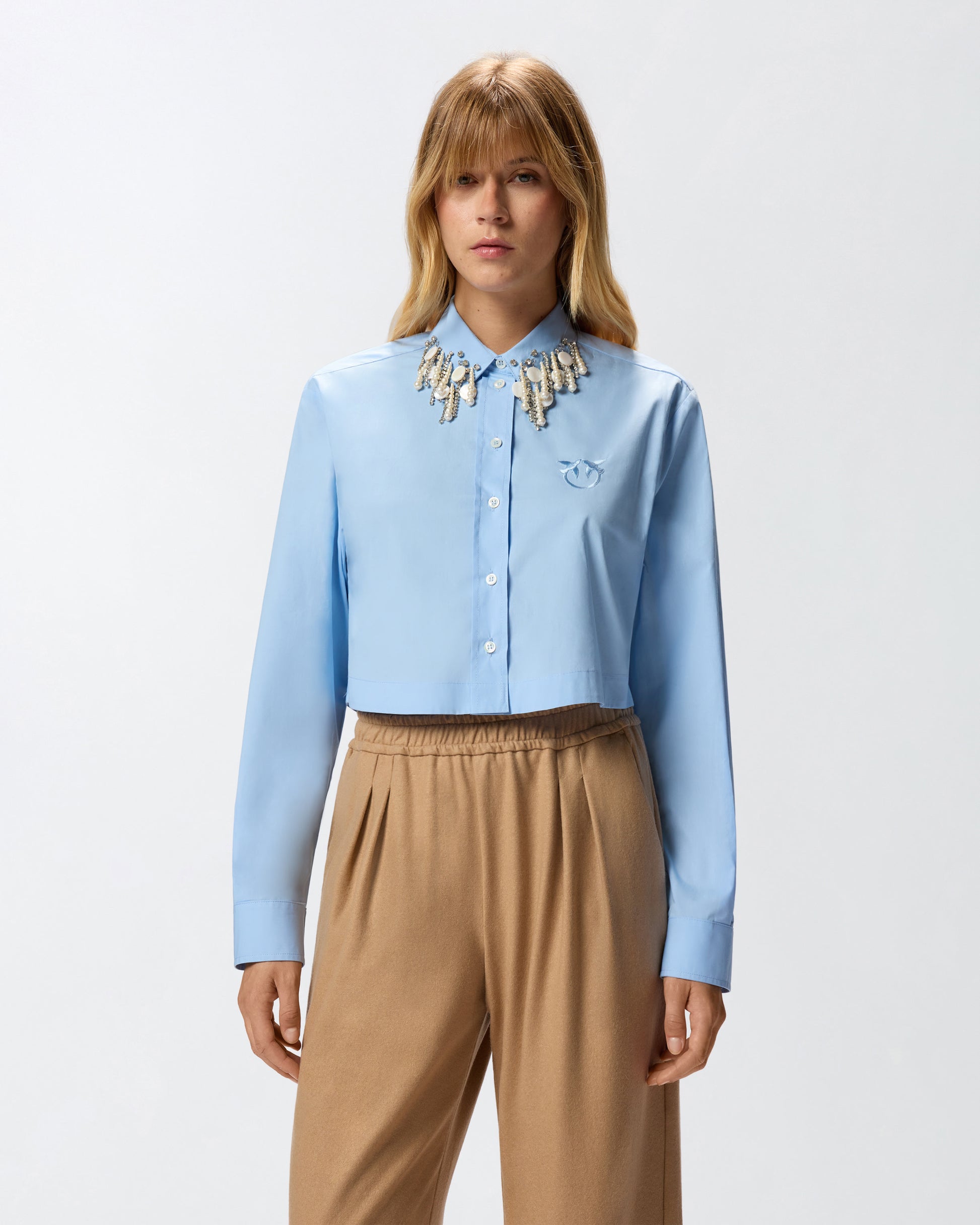 PKO-105620 CAFFELATTE WHITE EMBELLISHED BLOUSE