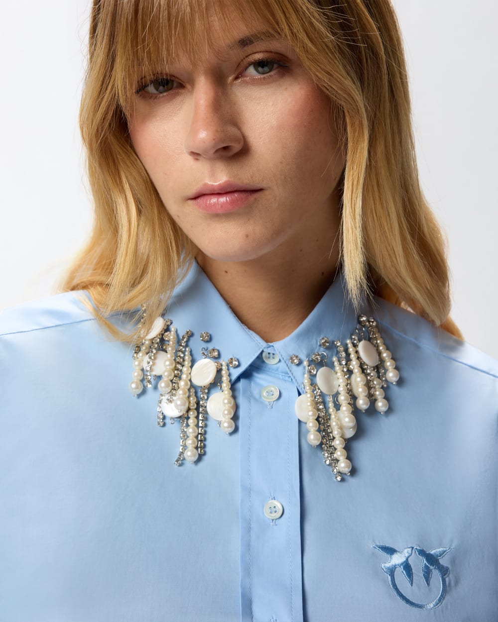 PKO-105620 CAFFELATTE WHITE EMBELLISHED BLOUSE