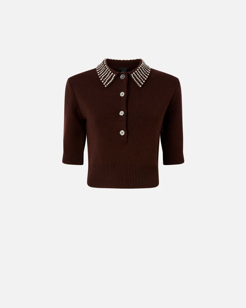 PKO-105745 EMILIA BROWN BEADED POLO TOP