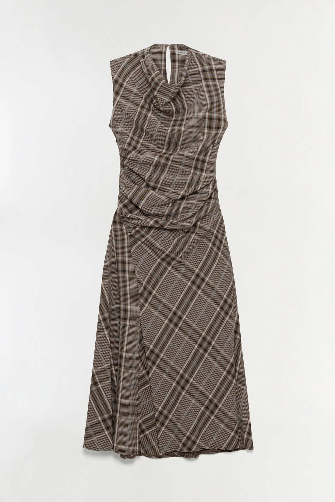 SMK-526-1181 BURKE PLAID DRAPED DRESS