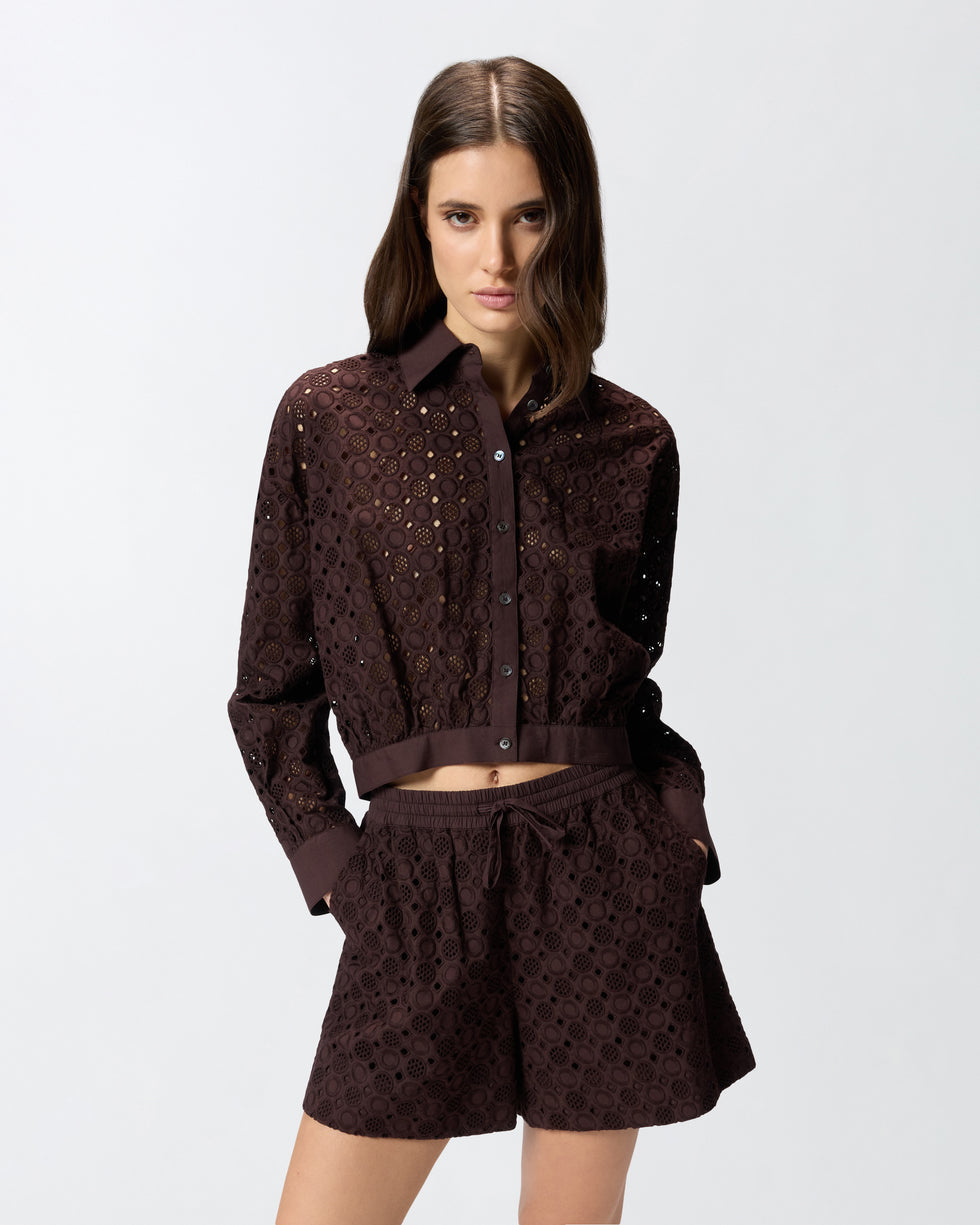 PKO-106277 CHARITA BROWN EYELET SHIRT