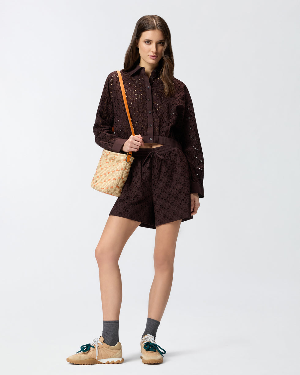 PKO-106277 CHARITA BROWN EYELET SHIRT