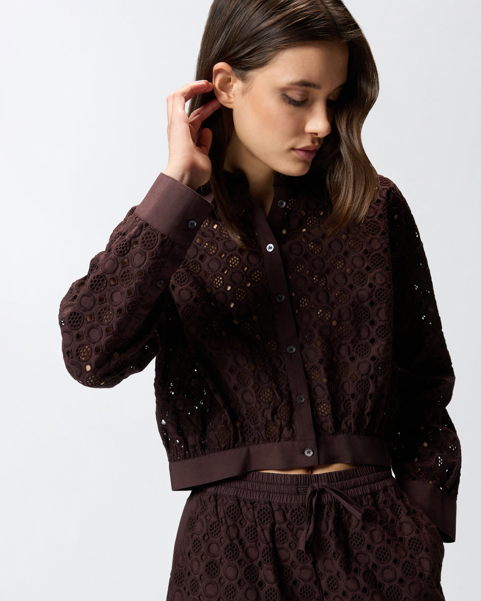 PKO-106277 CHARITA BROWN EYELET SHIRT