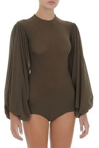 PHY-A1102 DARK OLIVE STRETCH TULLE TOP