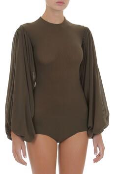 PHY-A1102 DARK OLIVE STRETCH TULLE TOP