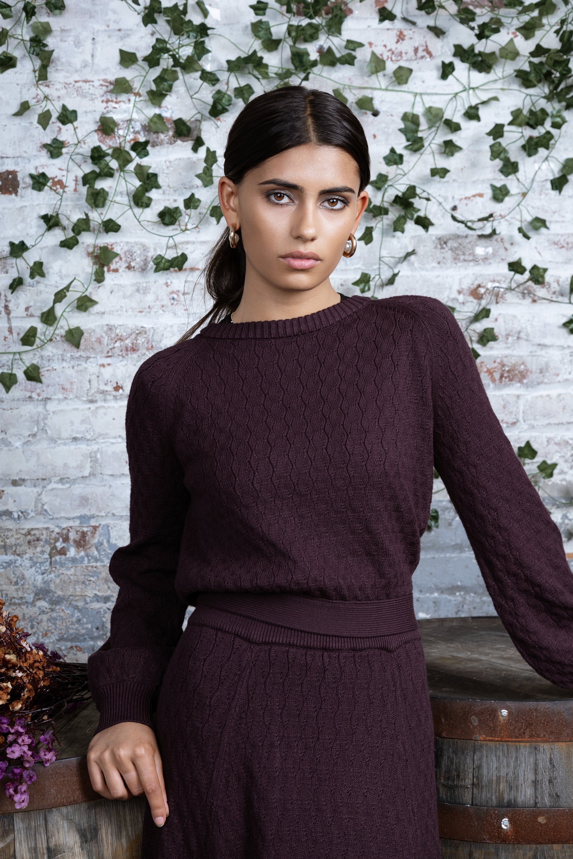 MUN-MNA4212 WINE CABLE KNIT TOP