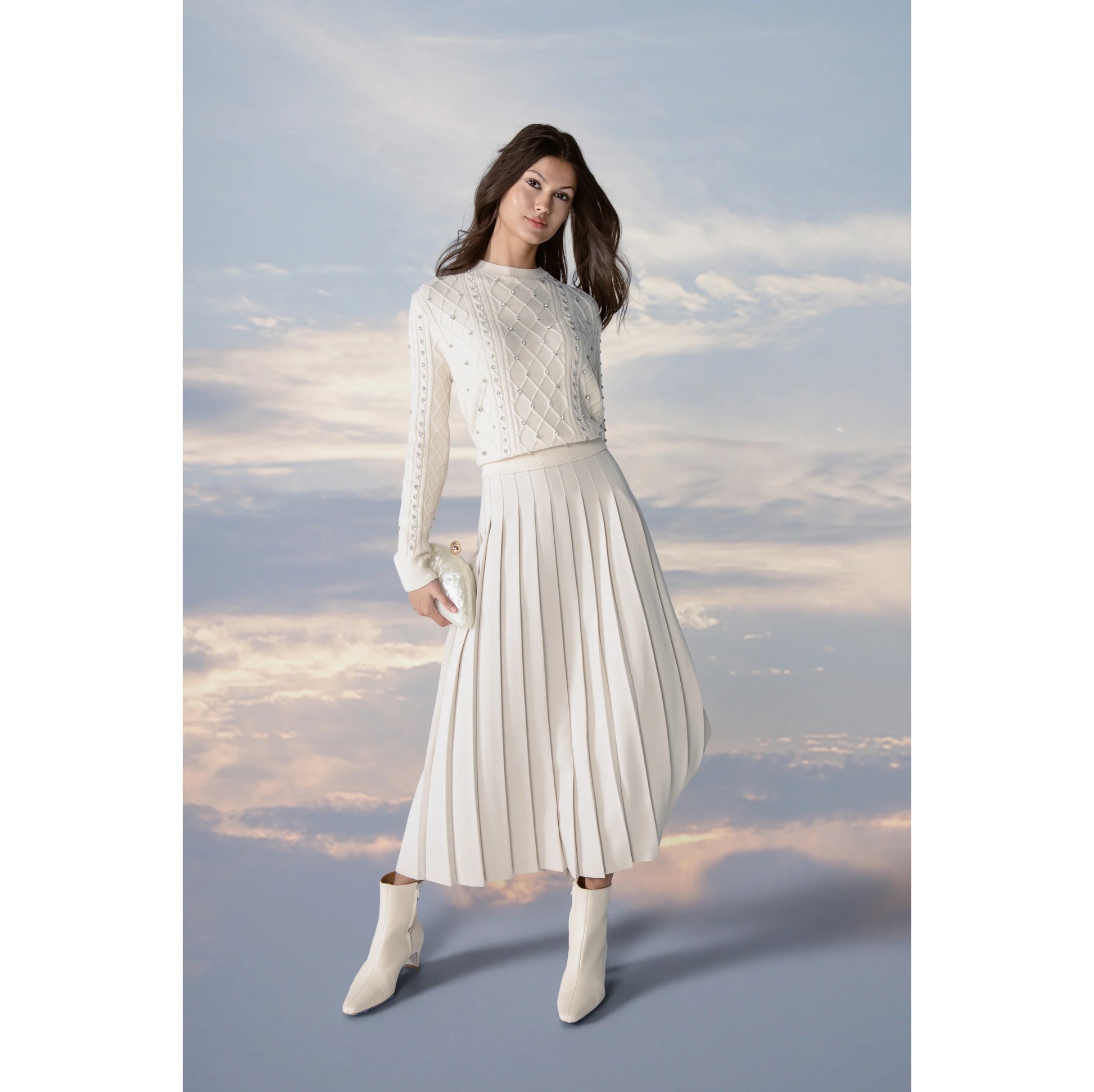 MUN-MNA5035 CREAM ACCORDE SKIRT