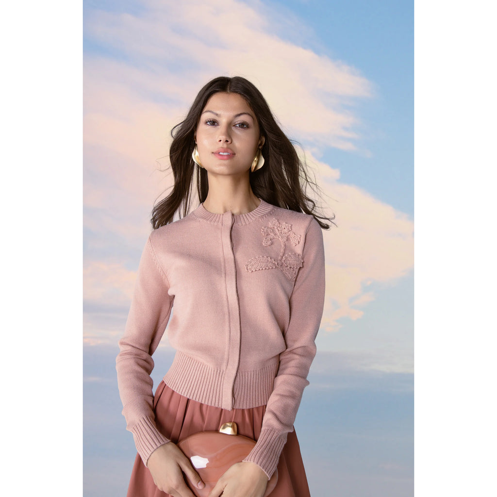 MUN-MNA5003 ROSE MODA KNIT FLOWER CARDIGAN