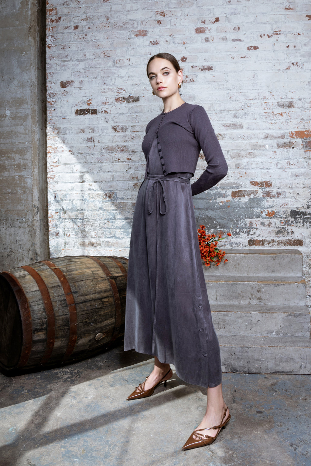 MUN-MNA4211 CHARCOAL RIB CARDIGAN