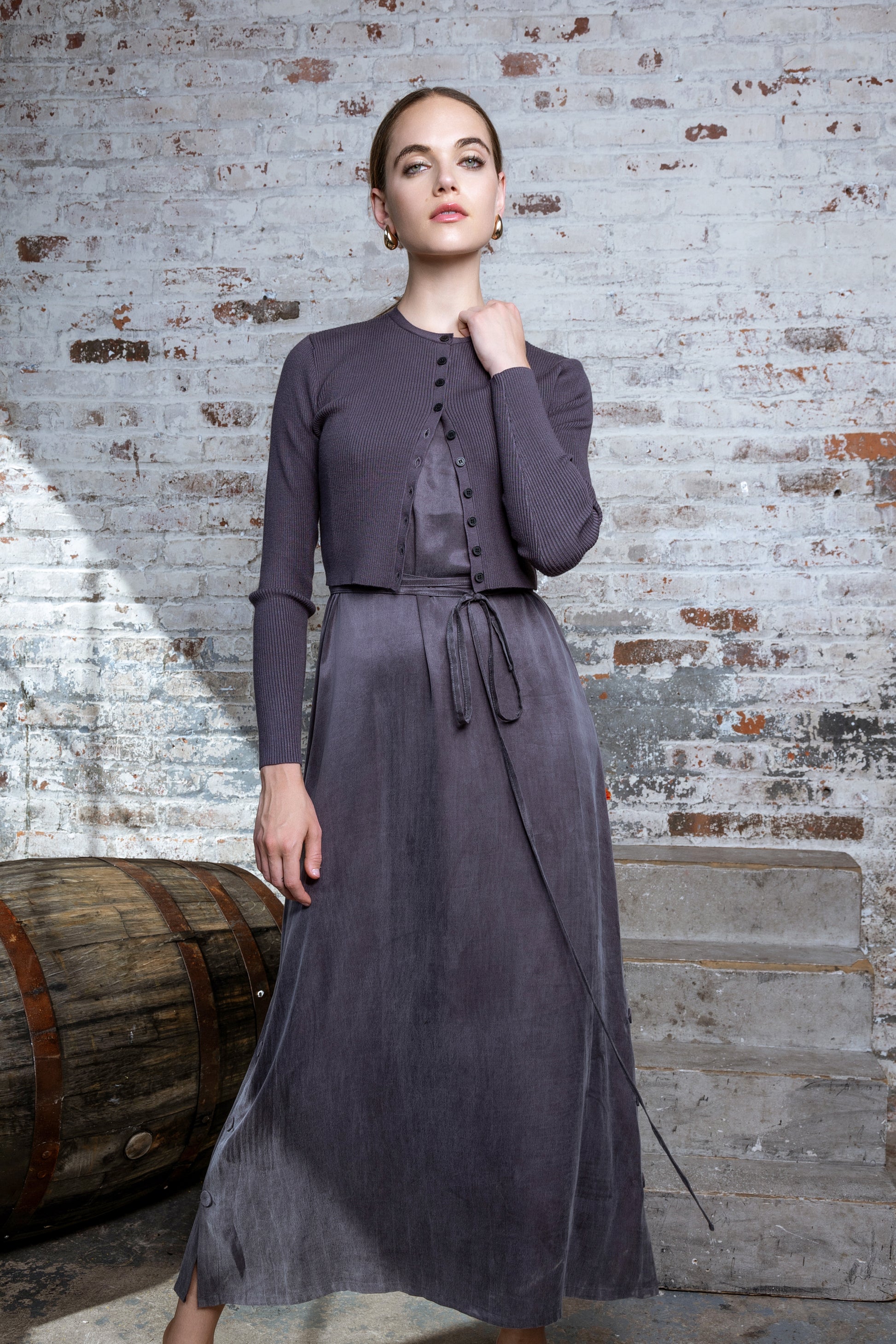 MUN-MNA4211 CHARCOAL RIB CARDIGAN