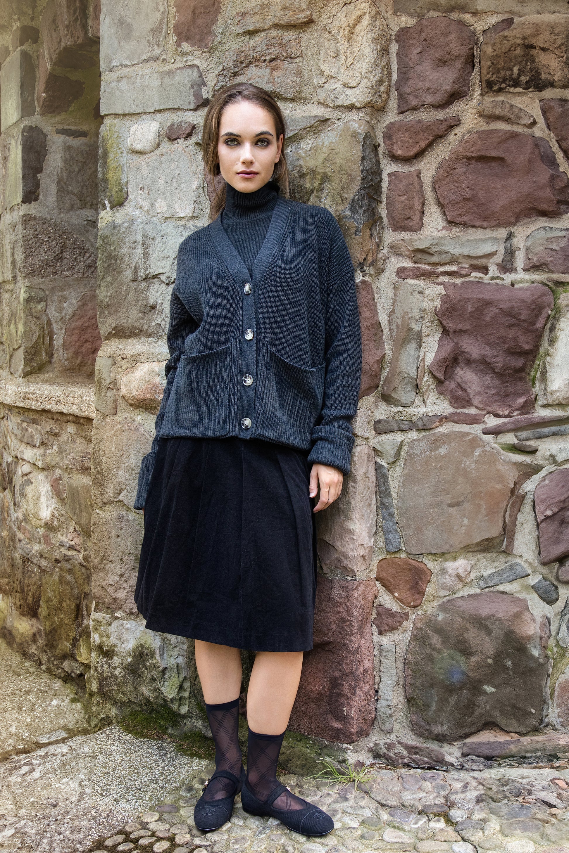 MUN-NUA4252&NUA4253 CHARCOAL POLO NECK CARDIGAN